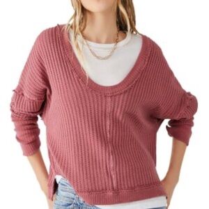 We The Free by Free People Purple Waffle Knit Thermal Top Sz XL
